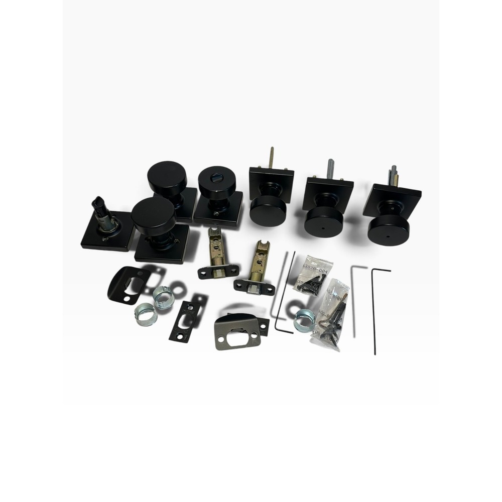 Kwikset Pismo Door Knob Set Lot Matte Black Square Rose Modern Interior - Parts